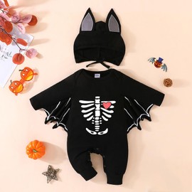 Matreeglam Baby Halloween Costume, Popular, Pumpkin, Skull, Cute, Bat Costume, Disguise, Baby Outfit, Boys, Girls, Baby Cosplay Costume, Romper, Bat Kigurumi, Long Sleeve, Hat Included, Newborn