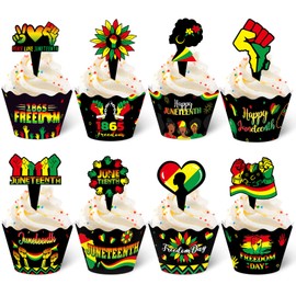 Mumufy 96 Pieces Juneteenth Cupcake Toppers Wrappers Happy Juneteenth Cupcake Decorations Freedom Independence Day Cake Topper Wrappers for Black History Month Freedom Day Party Decorations Supplies