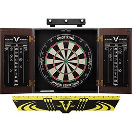 Viper by GLD Products Stadium Cabinet & Shot King Sisal/Bristle Dartboard Ready-to-Play Bundle: Premium Set (Shot King Dartboard, Darts, Shadow Buster and Throw Line), Black
