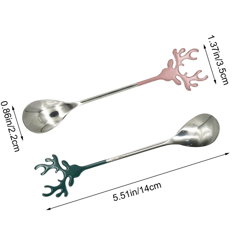 Pinenjoy 2Pcs Espresso Stirring Spoon 18/10(304) Stainless Steel Reindeer Antler