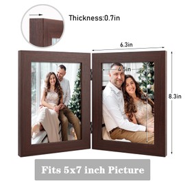 Frametory, 5x7 Double Picture Frame - Real Glass Hinged 2 Photos Collage, Desktop Picture Frame Standing Vertical (Walnut, 2 Pack)