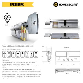 Home Secure™ Thumb Turn Euro Cylinder Door Lock TS007 1 Star Security Rated with 3 Keys, Anti-Bump, Anti-Drill, Anti-Pick, Anti-Screw for UPVC, Wooden, Composite Doors (Satin Brass, 45mm X 45mm)