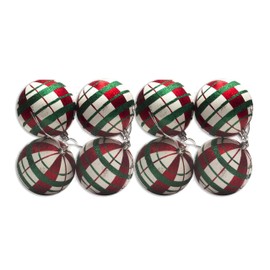 Queens of Christmas 8 Pack 80mm Red, Green, and White Plaid Ball Ornaments, (ORN-8PK-PLD-RGW)