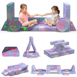 BIERUM Kids Couch with Blanket, 12PCS Modular Kids Play Sofa with Blanket for Creativing Playroom & Indoor, Convertible Toddler Couch for Girls and Boys