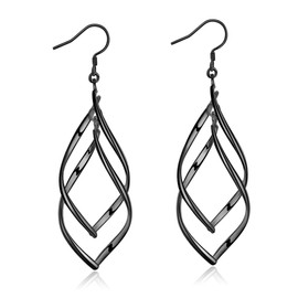 Sterling Silver Earrings dangle Hoops Elegant rotating Earring for Womens (Bright Black)