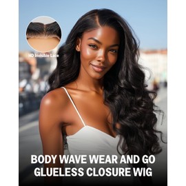 Wear And Go Glueless Wigs Human Hair Pre Plucked Pre Cut 220% Density 6X5 HD Lace Closure Wigs Human Hair Ready To Wear Body Wave Lace Front Wig With Baby Hair For Black Women (22 Inch)