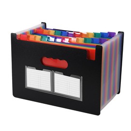 24 Pockets Expanding File Folder with Blank Labels, Accordion File Organizer/Portable Monthly Paper Bill Tax Receipt Organizer/Document Filing Box (Black)