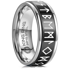 King Ring 8mm Viking Spinner Ring – Rune Triple Moon Star & Trinity Celtic Fidget Ring for Men & Women K43 – Silver Black 11