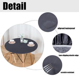 LUSHVIDA Round Vinyl Waterproof Tablecloth Grey, Fits Tables up to 36''-44''