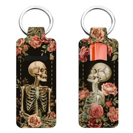 FREEBLOSS 2 Pack Lip Balm Holder Keychain Unique Skeleton and Flower Pattern Chapstick Holders Lip Gloss Holder Keychain Lipstick Sleeve Keychain Chapstick Sleeve Holder for Women Friends Gift