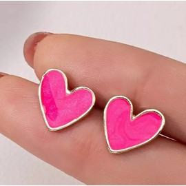Unbranded Heart Shape Small Gold Pink Stud Earrings Valentine Gift For Women Girls