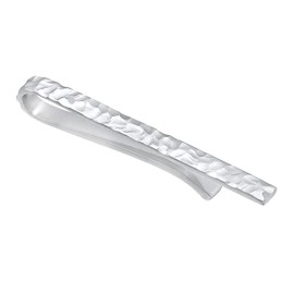 Kuzzoi Men's Tie Clip Artfully Textured Tie Clip (3.5mm) Polished for Normal Ties, 925 Sterling Silver, Tie Jewellery for Men in Hammered Look, Sterling Silver