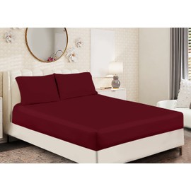 Sapphire Collection Fitted Sheet Non Iron Percale 180 Thread Count Polycotton Plain Fitted Sheets (King, Burgundy)