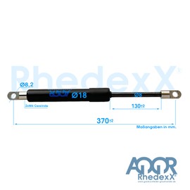 RhedexX® Gas Lift with M6 Joint Eye 370 mm/130 mm/50N-800N - Gas Pressure Damper Eye Mount Length 370 mm, Stroke 130 mm, Force: 50N-800N (370/130/800N)