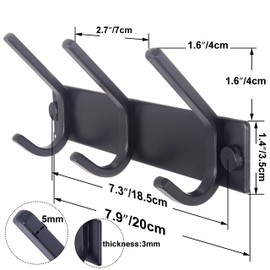 WEBI Coat Rack Wall Mounted,17-1/8 Inch Coat Hooks for Hanging Coats,Heavy Duty Metal Hook Rack Rail with 6 Double Dual Hooks Coat Hanger Wall Mount for Purse Clothes Entryway Jacket,Black,2 Packs