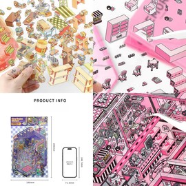 4 Sets Cute 3D Scene Stickers for Kids DIY 3D House Stickers Make Your Own Mini Room Scenes Handcraft Gifts for Kids Adults Party Favors Relief Stress Pass The Time