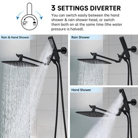 G-Promise All Metal 12" Dual Shower Head Combo | Rain Shower Head | Handheld Shower Wand | Adjustable Extension Arm | Smooth 3-Way Diverter | 71" Extra Long Hose - A Bathroom Upgrade (Matte Black)