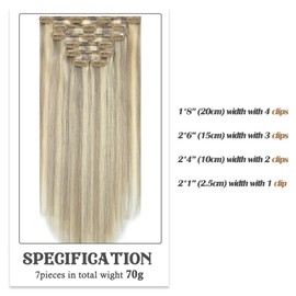 Aison Ash Blonde Mixed Bleach Blonde Clip in Hair Extensions Real Human Hair 85G/7Pcs 16clips Real Human Hair Extensions for Women 18 Inc