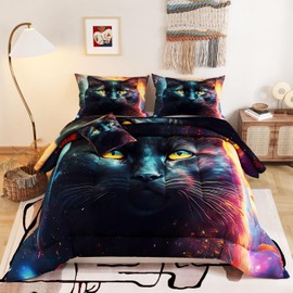 Namoxpa6 Pieces Cat Comforter Sets,3D Galaxy Pattern,Decorative 6 Piece Bedding Sets with Comforter,Flat Sheet,Fitted Sheet,Throw Pillow Cover,Pillow Shams,Queen Size