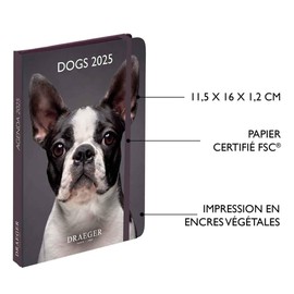 DRAEGER Paris Pocket Agenda 2025 Dogs 11.5 x 16 cm Grid from January to December 2025 Hard Cover with Bookmark Written in 7 Languages 1 Week on 2 Pages FSC® Certified Paper
