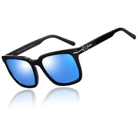 Duco Polarized Sunglasses for Men and Women Classic Square Unbreakable Acetate Frame UV400 Trendy Sun Glasses DC8288 (Black Frame Revo Blue Lens)