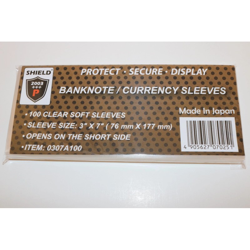 SHIELD 100 Sleeves 3" x 7" for U.S BANKNOTE /