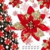 Canlierr 5.7 Inch Artificial Poinsettias Christmas Glitter Flowers with Clips