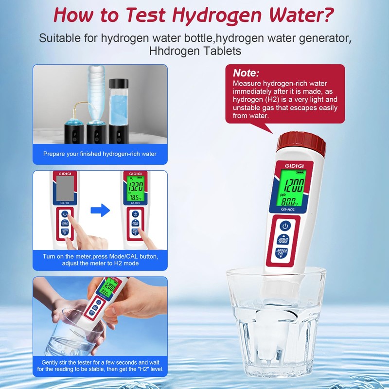 Hydrogen Water Tester,Digital ORP Meter for Drinking Water,6-in-1 pH TDS
