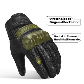 ILM Goatskin Leather Motorcycle Motorbike Powersports Racing Gloves Touchscreen for Men and Women Model DN01(S, Black Perforated)