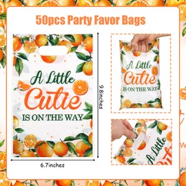 Serencatcher Little Cutie Baby Shower Decorations, 50pcs A Little Cutie Is on The Way Baby Shower Party Favor Bags Treat Candy Goodie Bags with Handles for Fruit Orange Theme Little Cutie Party Favors