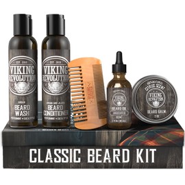 Kit de acondicionador para el cuidado de la barba. Kit de aseo para la barba para los hombres suaviza, suaviza y calma la picazón de la barba. Contiene lavado y acondicionador, aceite de barba, bálsamo de barba y peine de barba. Set clásico
