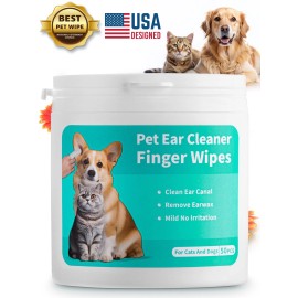 Pet Ear Cleaner Wipes, Disposable Finger Wipes for Dogs & Cats Ear Cleaning