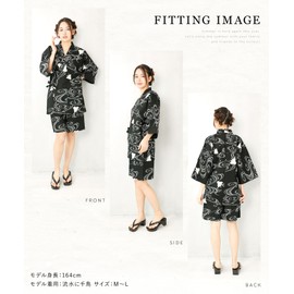 Nishiki Women's Jinbei Top and Bottom Set, 100% Cotton, Cool, Festivals, Fireworks Displays, Bon Dance, Room Wear, Open Front, Cool, Sweat Absorbent, Refreshing, Floral Pattern, Japanese Pattern, M-L