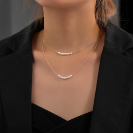 Erimberate Bohemian Layered Pearl Choker Necklace Gold Pearl Pendant Necklace Round Pearl Chain Necklace Minimalist Pearl Necklace Jewelry for Women Gifts