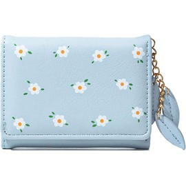 AOVINBID Small Wallets for Women Fashion Cute Tri-Folded Wallet Slim Short Wallet Small Wallet Cash Pocket Card Holder ID Window Purse(Flower Blue)
