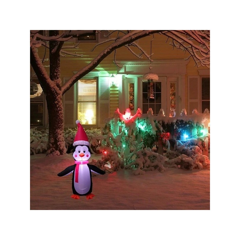 ProductWorks 7-Foot Candy Cane Lane Inflatable Penguin Outdoor Holiday Display