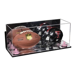 Better Display Cases Acrylic Mini - Miniature (not Full Size) Football and Helmet Display Case with Mirror Case, Pink Risers, Wall Mount and Mirror Base (B46/A019)