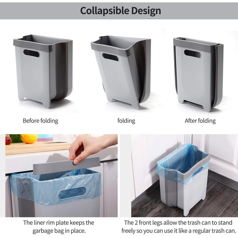Auhafaly Hanging Collapsible Trash Can - 9L Wall Mounted Foldable