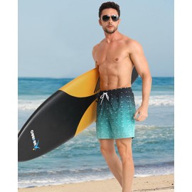 zeetoo Mens Swim Trunks 5.5 Inch with Compression Liner 2 in 1,Quick-Dry Stretch Bathing Suit Shorts with Breathable Mesh Pockets for Beach & Swimming Fish-Gradient-Green M