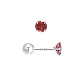 4MM Small Cubic Zirconia Studs Screw Backs Sterling Silver Earrings for Women, Ruby Red