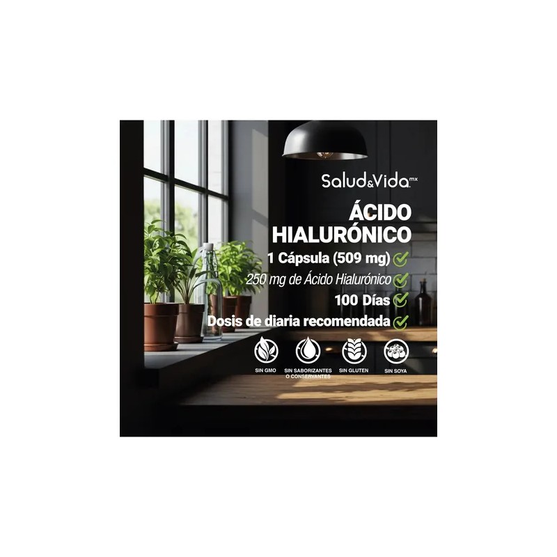 Ácido Hialurónico 250mg | Con Vitamina C, Colágeno y Biotina