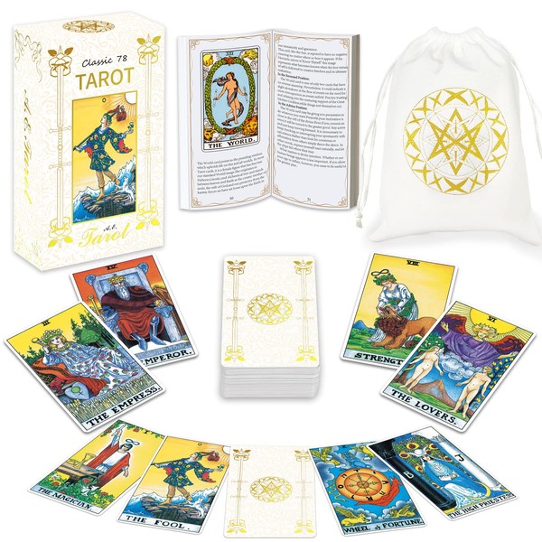 IXIGER Tarot Cards Deck with Guide Book,Tarot Cards for Beginners and Expert Readers,Tarot Cards Set,Bronzing Tarot Cards Standard Size 4.75" x 2.76",78 Classic Tarot Cards with White Velvet Pouch Bag