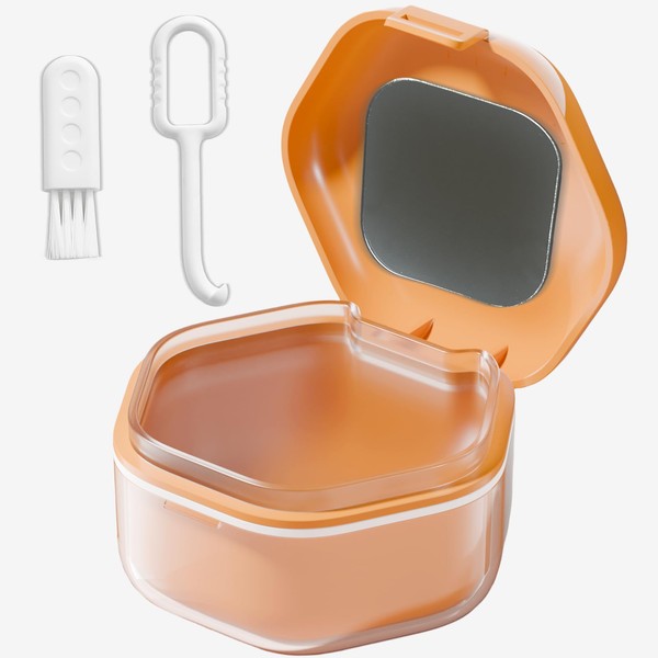 Denture Case, Retainer Cleaner Case with Cleaning Brush, Retainer Cleaning