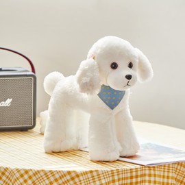 Athoinsu Realistic White Poodle Puppy Stuffed Animal Soft Adorable Hugging Puppy Dog Plush Toy Children's Day Holiday Birthday (White)