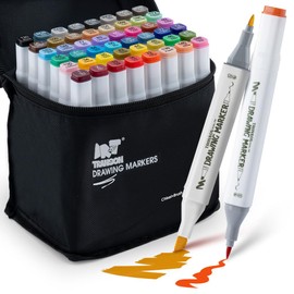 TRANSON Alcohol Markers for Drawing Coloring 48 Colors Dual-tip Chisel and Brush Tips
