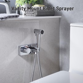 HOMYEP Brass Handheld Toilet Bidet Sprayer Attachment 4-Inch RV Camper Shower Valve Hot and Cold Water Outdoor Faucet, Through-Wall or Mount on Bathroom Vanity, 2 Function Spray Jet, Chrome