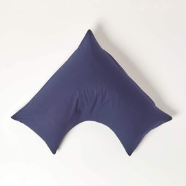 HOMESCAPES Navy Blue Pure Egyptian Cotton V-Shape Pillowcase 200 TC 400 Thread Count Percale Equivalent Pillow Case For Nursing Pregnancy and Elderly