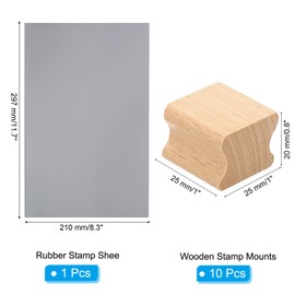 PATIKIL 25x25mm Blank Wood Rubber Stamp Mounts, 10 Pack Wooden Rubber Stamp Handle Hard Wooden Blocks with A4 Grey Rubber Stamp Sheet for Stamp Making DIY Crafting, Brown