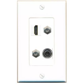 Wallplate City 4 Port 1 Gang Jack Face Cover Coupler 3-5MM 2 COAX HD Wall Plate