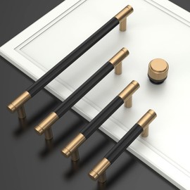 Amerdeco Pack of 10 Matt Black Gold Cabinet Handles 160 mm Hole Spacing, Aluminium Handles for Kitchen Cabinets & Furniture Handles for Drawers